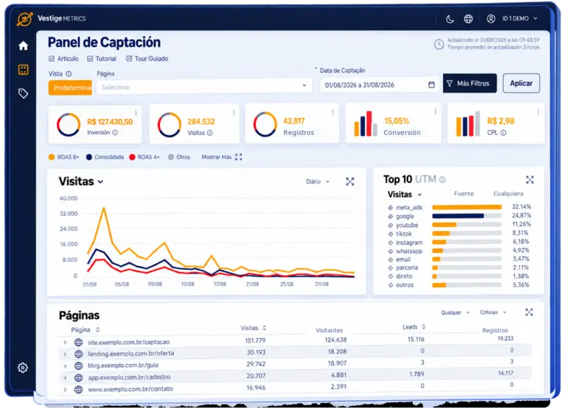 Estrutura do Painel de Captação do Vestige Metrics