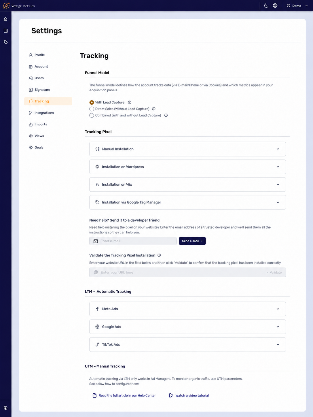 LTM e rastreamento automático para Meta Ads, Google Ads e TikTok Ads