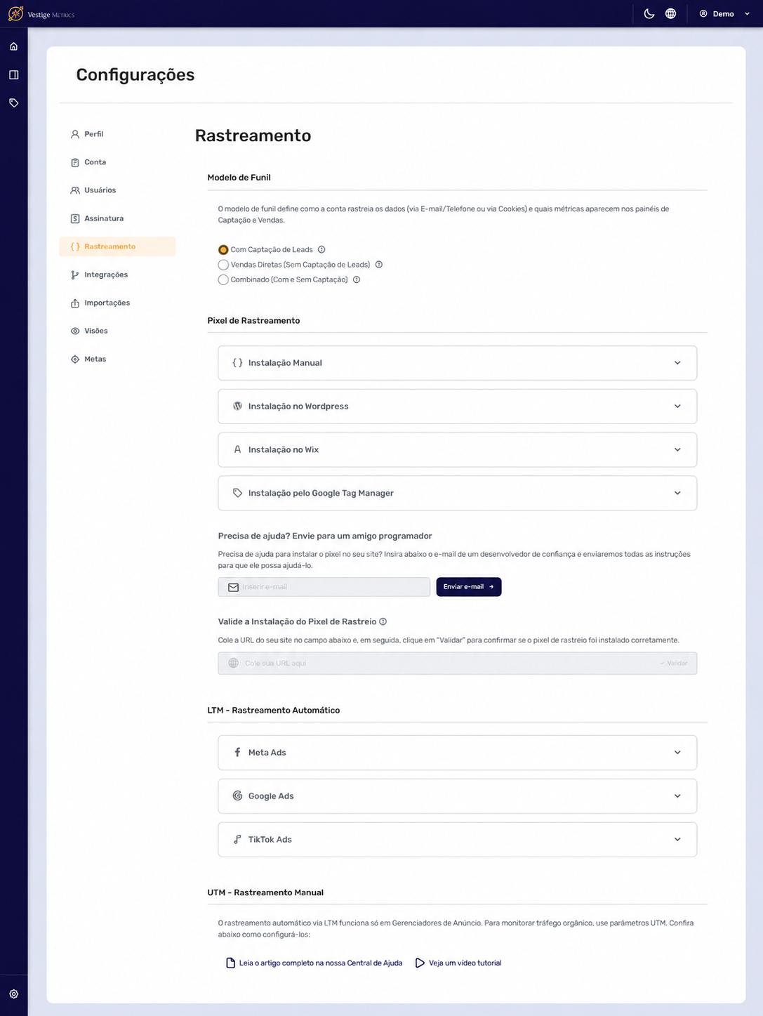 LTM e rastreamento automático para Meta Ads, Google Ads e TikTok Ads